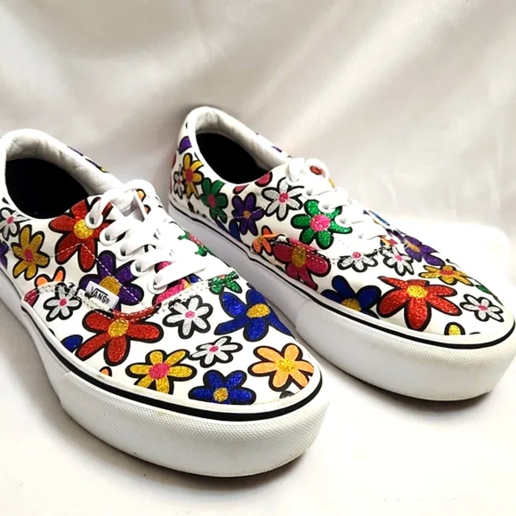 Vans Era Flower Multicolored Glitter Floral Platform Sneakers (Uni M 8, W 9.5) - Picture 2 of 13